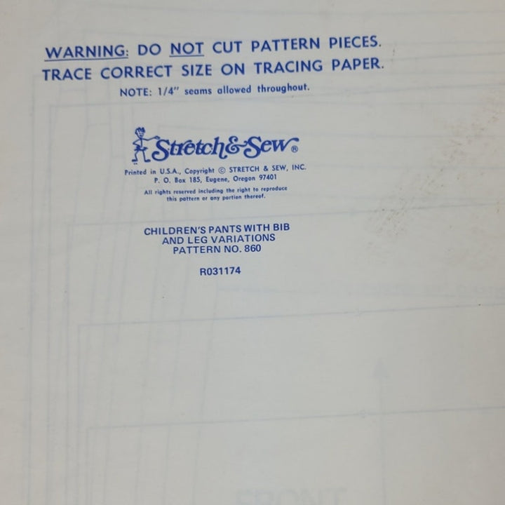 Vintage 1974 Stretch &amp; Sew 860 Childrens Pants Uncut Sewing Pattern