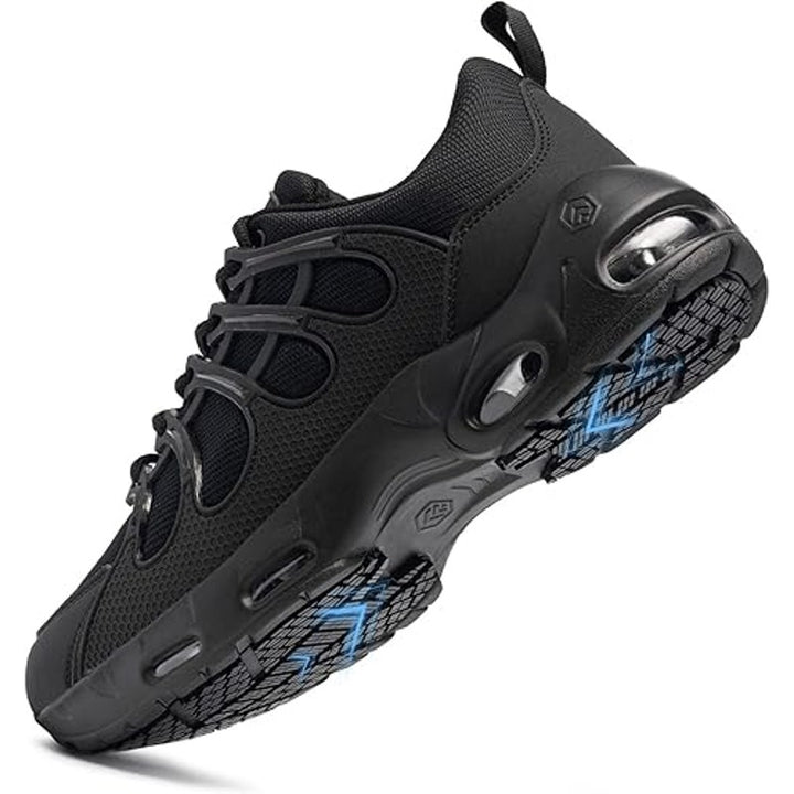 Larnmern Mens Size 8.5 Black Lace Up Air Cushoned Non Slip Work Sneaker Shoes