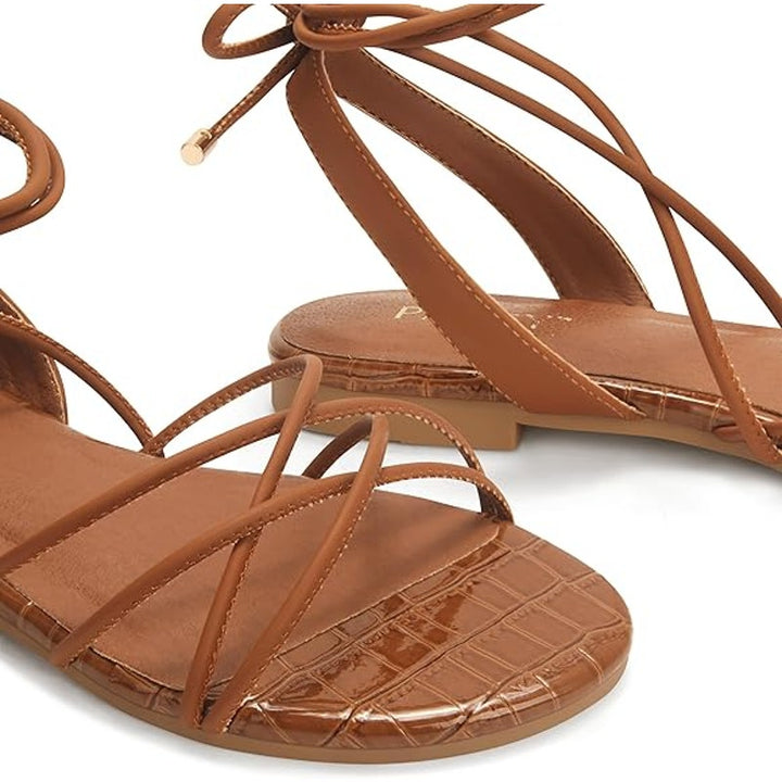 Party Womens Size 9 Brown Sandals Strappy Tie Gladiator Round Open Toe Shoes