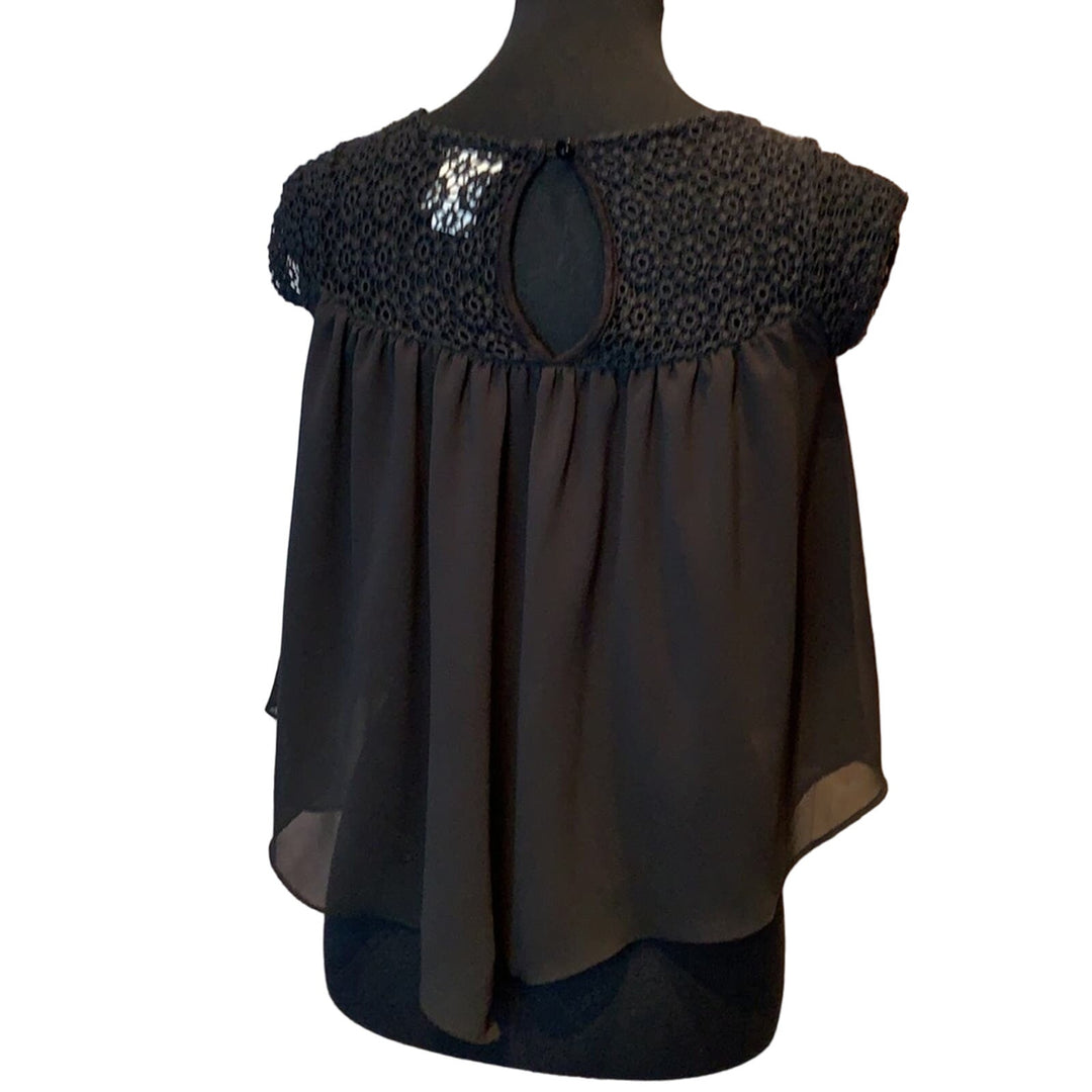 Kiddo by Katie Small Black Flowy Eyelet Lace Embroidered Top Blouse