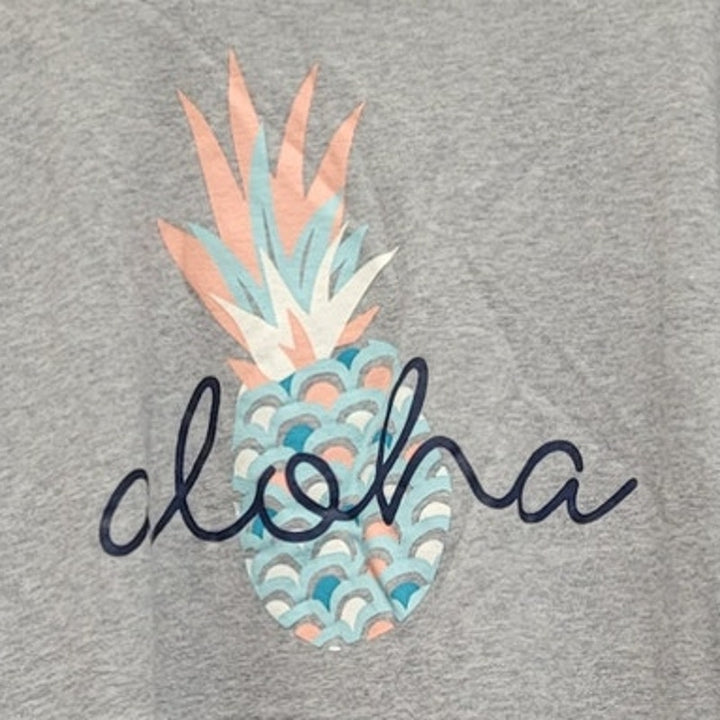 Crown &amp; Ivy Womens XXL Aloha Pineapple 100% Cotton Long Sleeve Scoop Neck Shirt