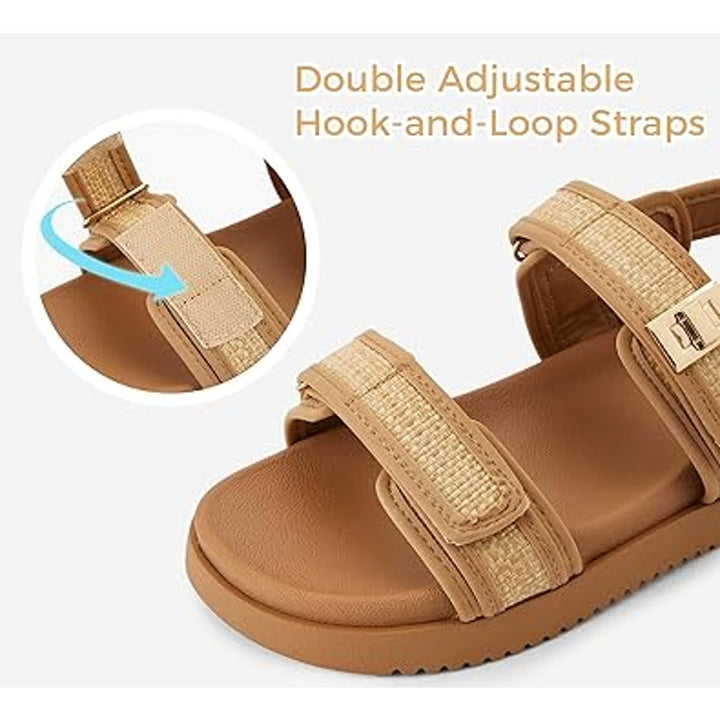 Lucky Step Womens Size 7.5 Tan Hook Loop Open Toe Double Strap Sandal Shoes
