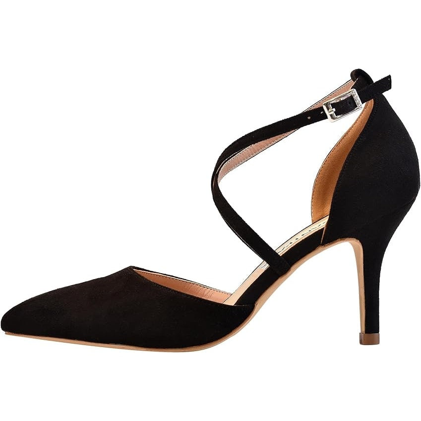 Elegant Park Womens Size 8 Black Faux Suede 3.5" Heel Closed Pointed Toe Shoes