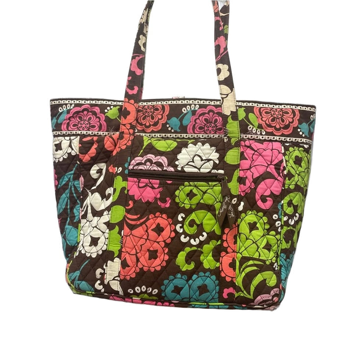 Vera Bradley Brown Pink Yellow Floral Quilted Fabric Handbag Purse Computer Bag
