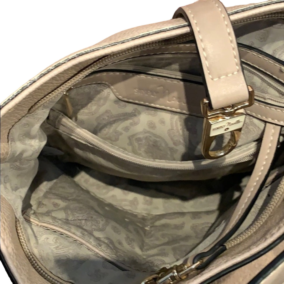Simply Noelle Tan Gold Accent Faux Leather Short Strap Handbag w Lots of Pockets
