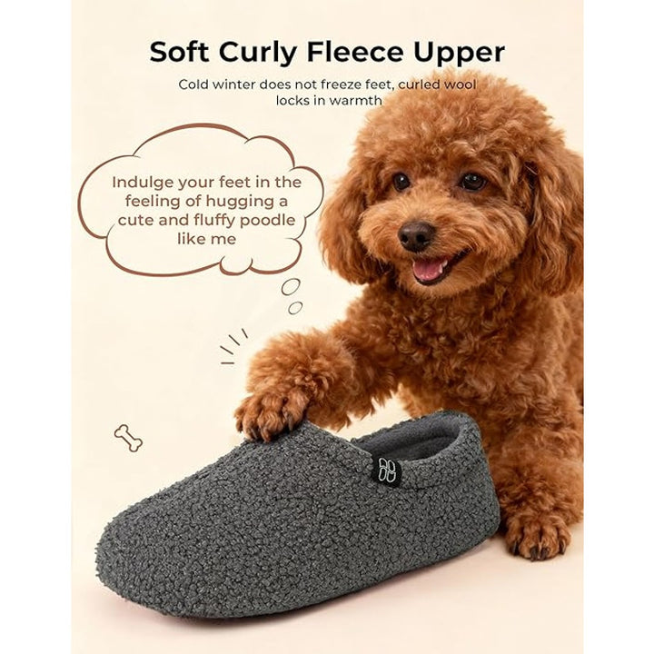 New HomeTop Womens Size 8.5 Gray Fuzzy Curly Fur Memory Foam Loafer Slippers