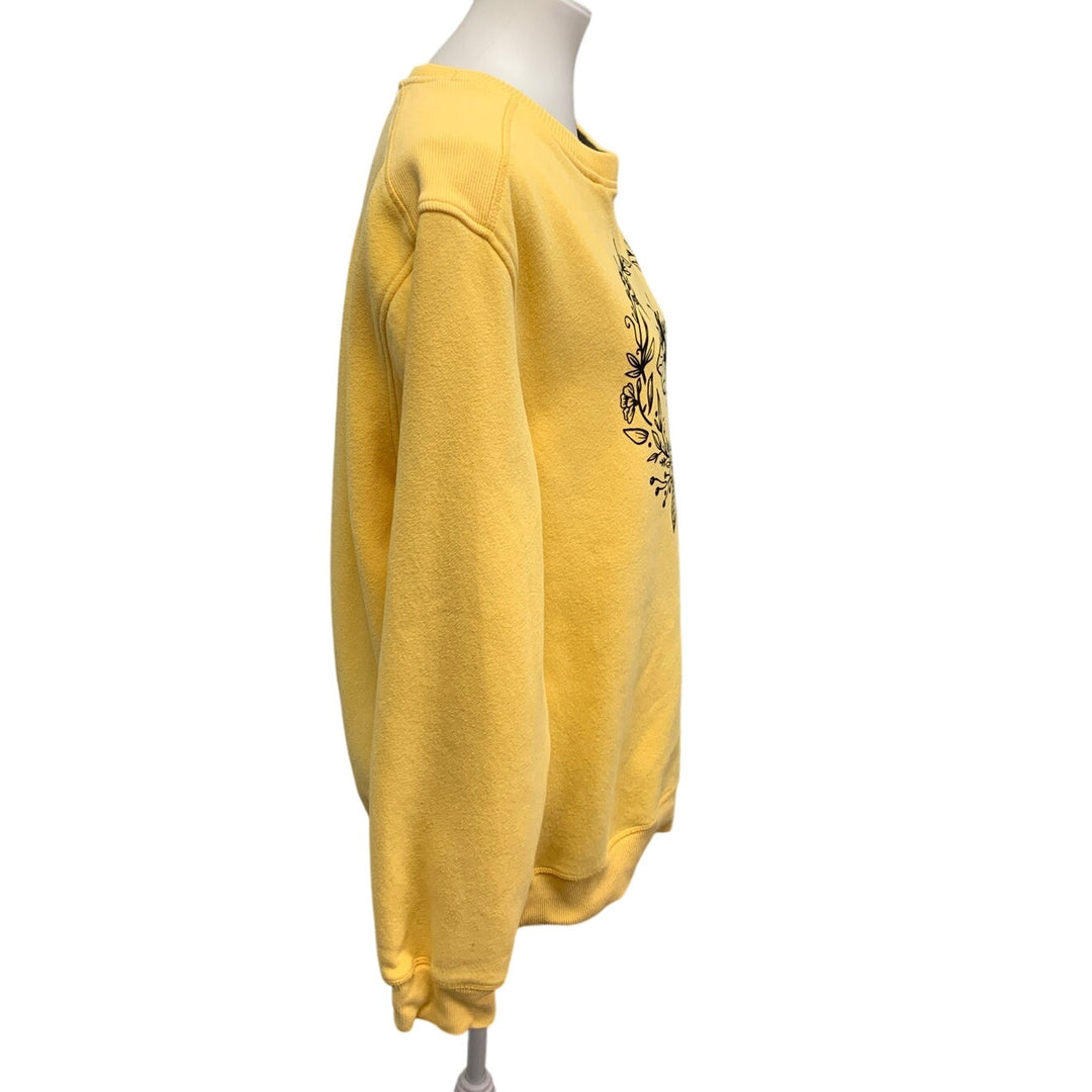 Hand Printed Upcycled Womens Large Bumble Bee Flowers Floral Sweatshirt