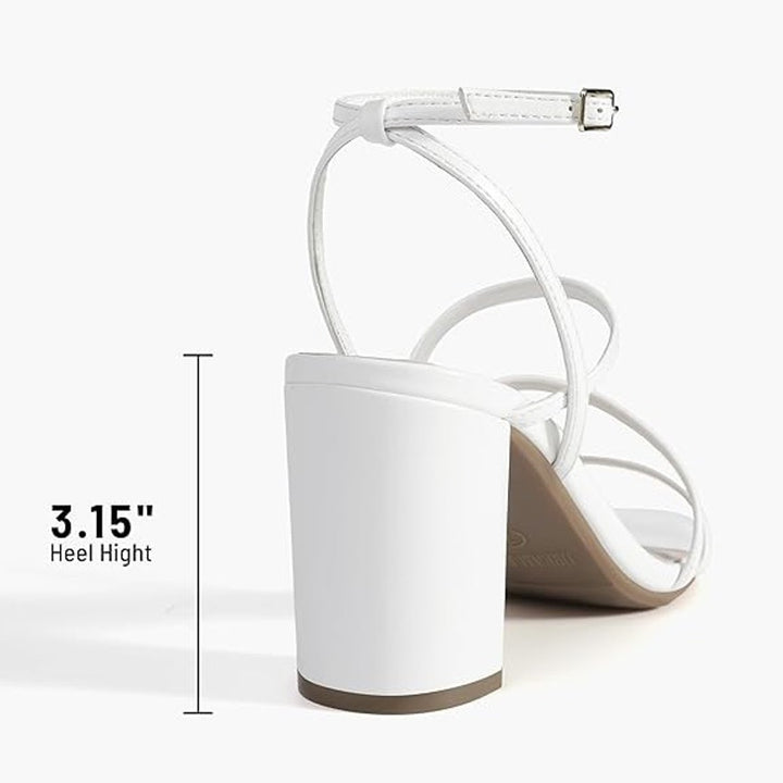 Dream Pairs Womens 6.5 White 3.5" Block Heel Open Square Toe Ankle Strap Shoes