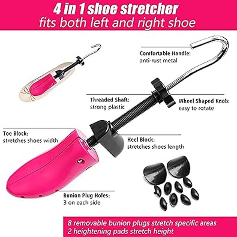 New Cherainti Adjustable Pink Wide Long Feet Shoe Tree Stretcher Kit w Bag