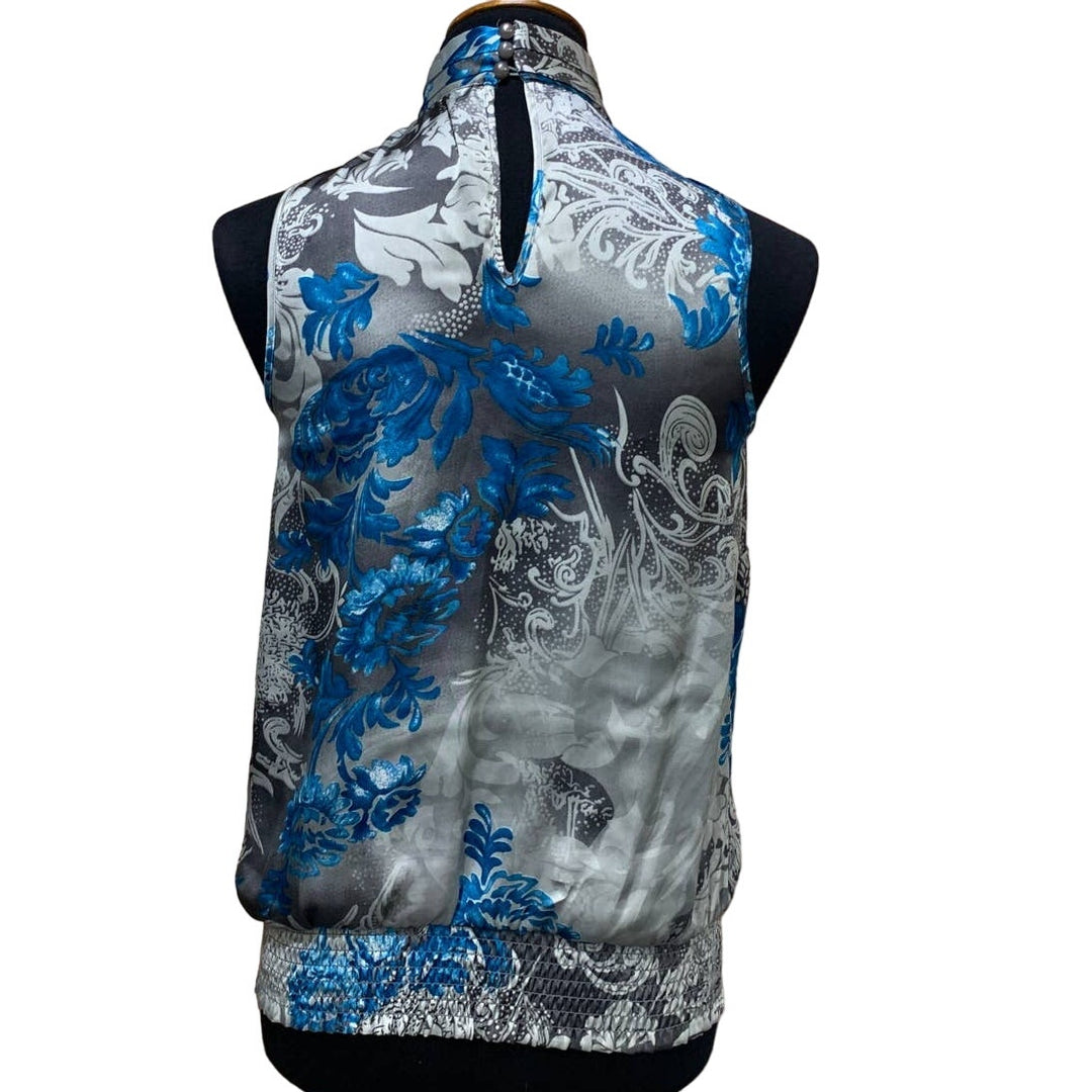 Dress Barn Small Sleeveless Ruffled Front Silky Polyester Floral Career Top