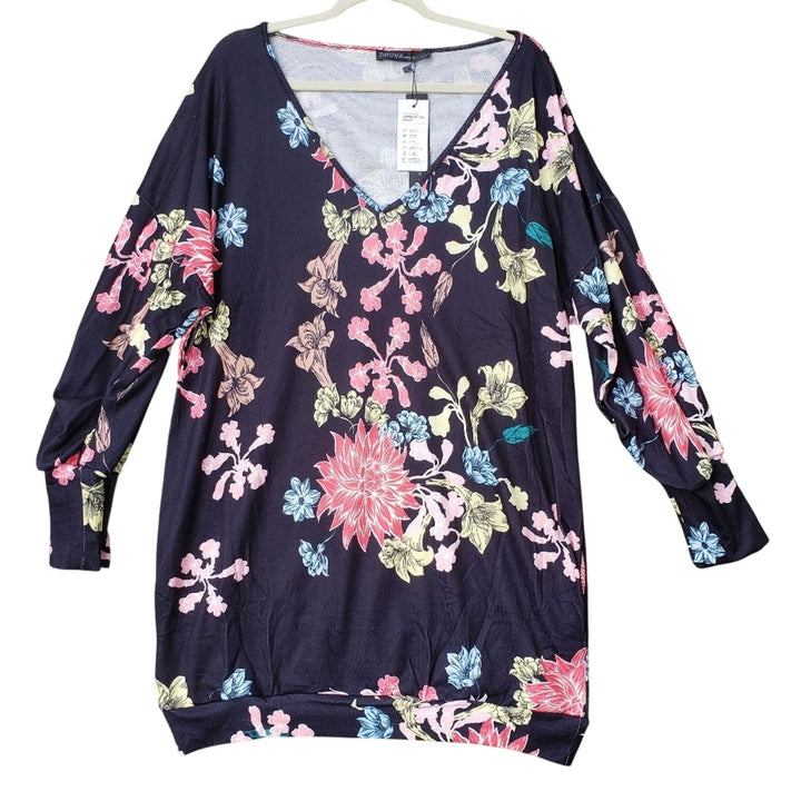 New NWT Zanzea Womens 2X Floral PolySpandex Long Sleeve V Neck Light Sweatshirt