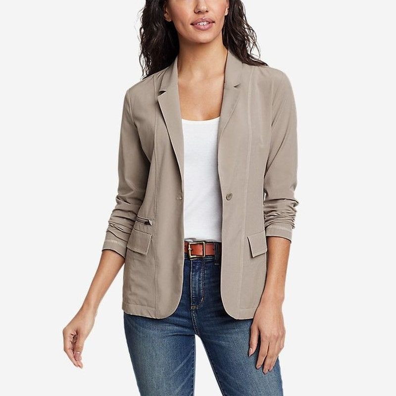 New Eddie Bauer Women Size 12 Gray UPF 50+ PolySpandex Washable Departure Blazer