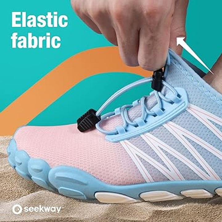 Seekway Womens Size 9 Blue Pink White Drawstring Quick-Dry Aqua Sock Water Shoes