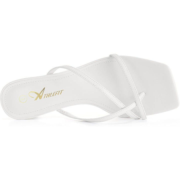 Athlefit Womens Size 7 White Strappy Kitten Open Toe Low 2" Heels Sandals Shoes