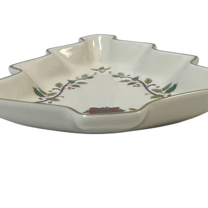 Vintage Mikasa Fine Porcelain Holiday Elegance Gold Trimmed Christmas Tree Dish