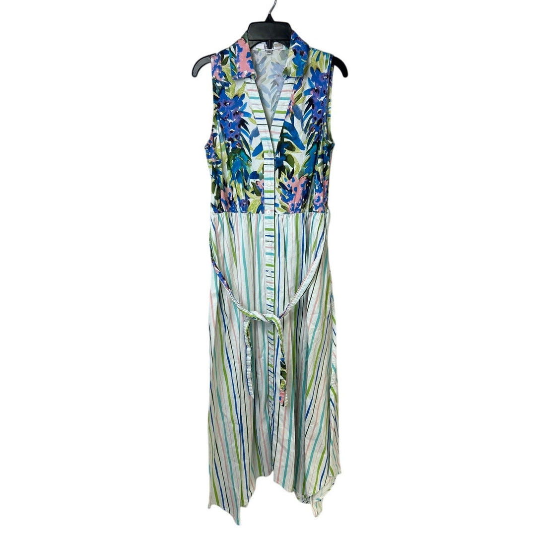 Badgley Mischka Womens Size 2 Multi Patterned Floral Stripe Day Shirt Dress