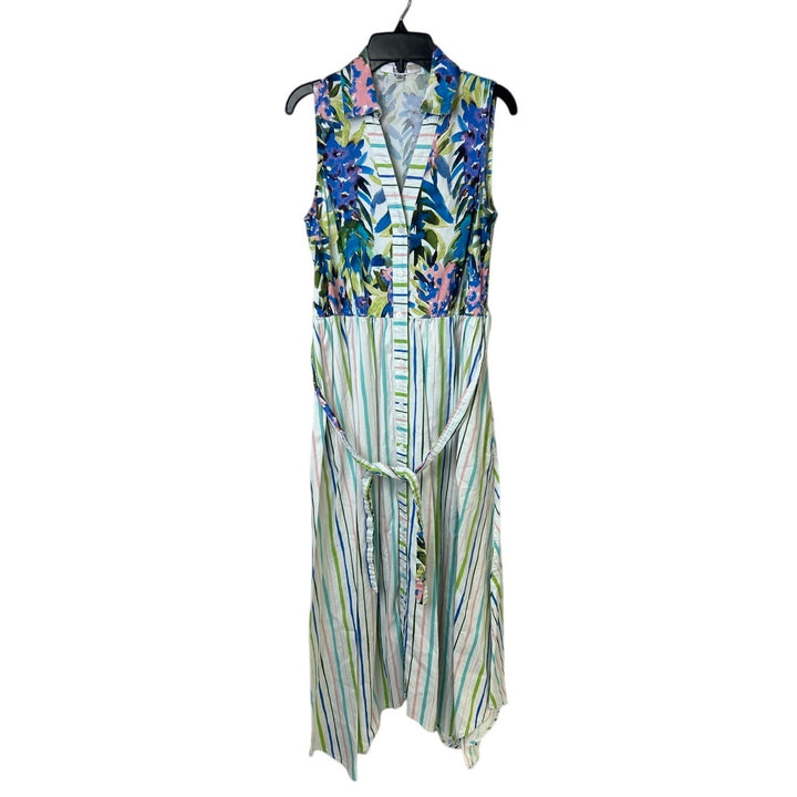 Badgley Mischka Womens Size 2 Multi Patterned Floral Stripe Day Shirt Dress