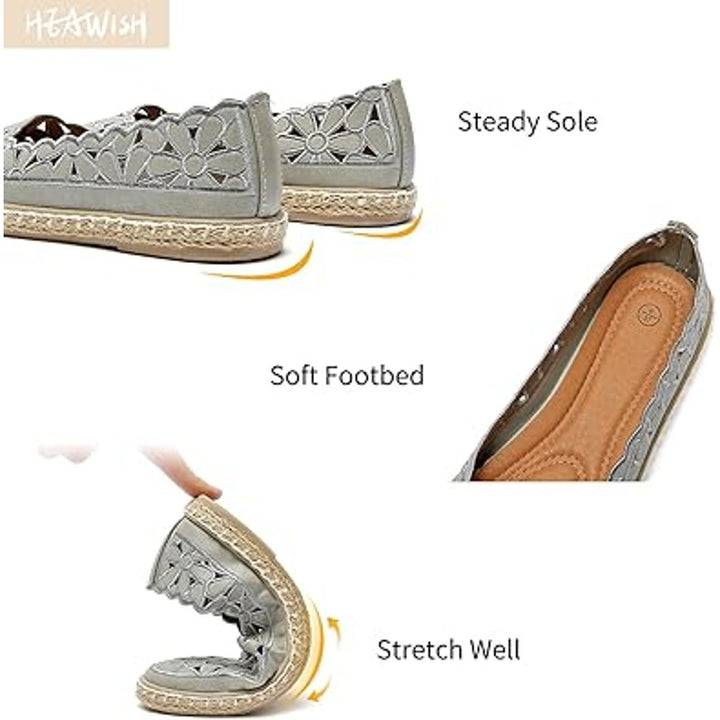 New Heawish Womens 9.5 Silver Daisy Flower Cutout Espadrille Ballet Flat Shoes