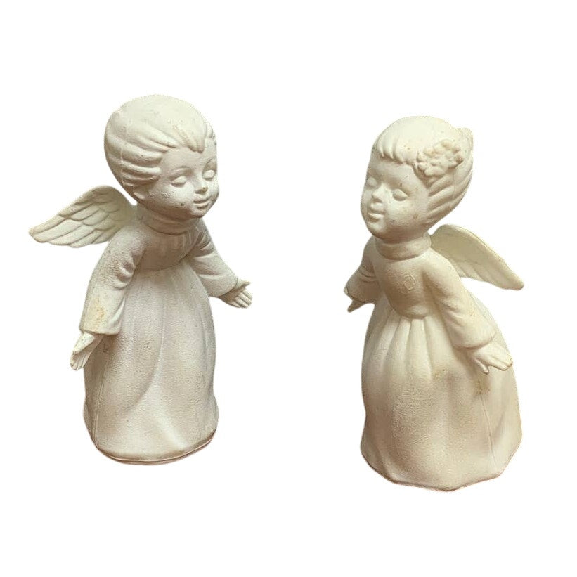 Pair of Vintage White Plastic Boy Girl Kissing Angels Christmas Figurines