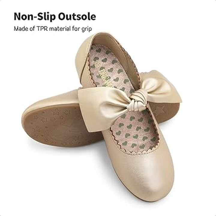 Dream Pairs Little Girl Size 13 Shiny Gold Bow Slip On Closed Toe Flats Shoes
