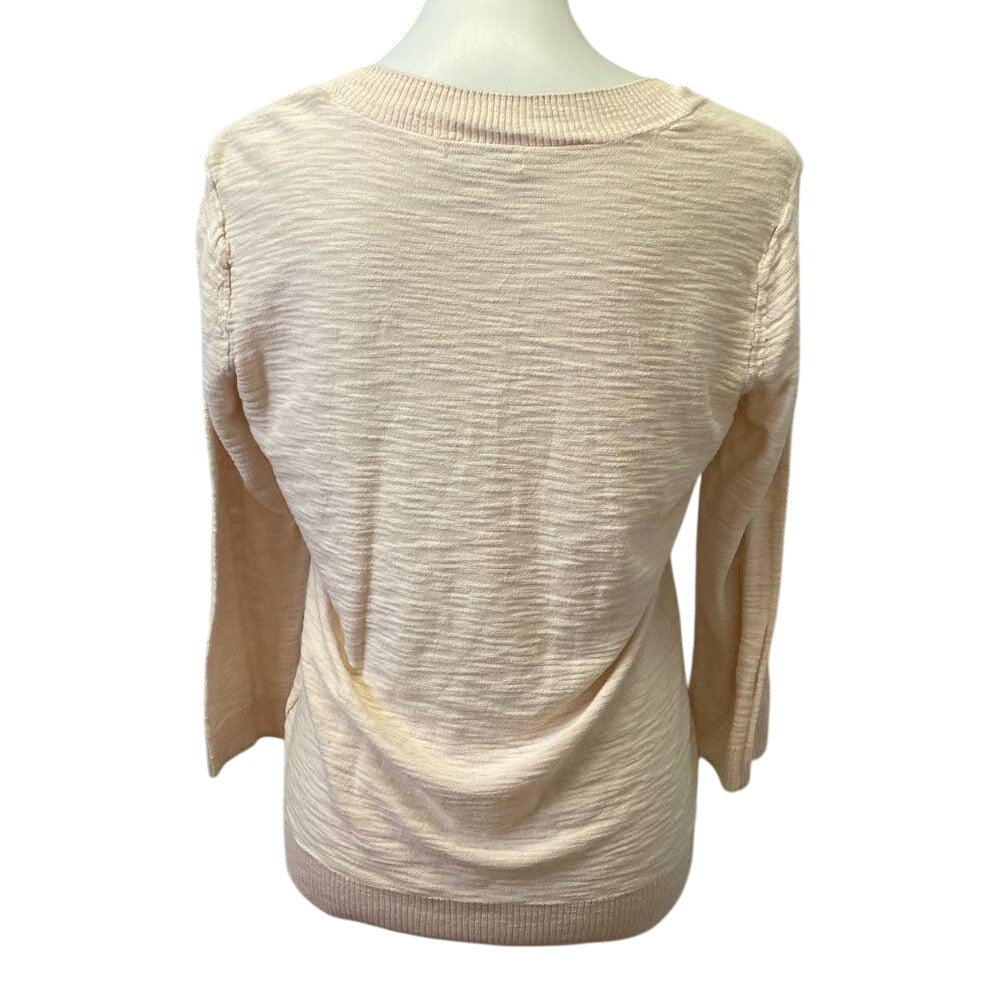 New York &amp; Company Large Blush Peach V-Neck Long Sleeve Cotton Blend Sweater