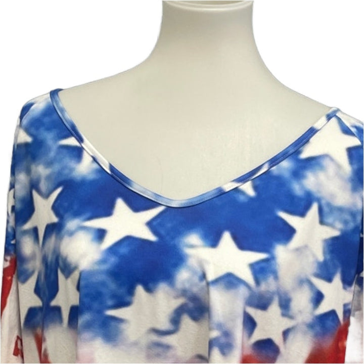 USA American Flag Womens 5XL Patriotic Short Sleeve V Neck Polyester Tee Shirt