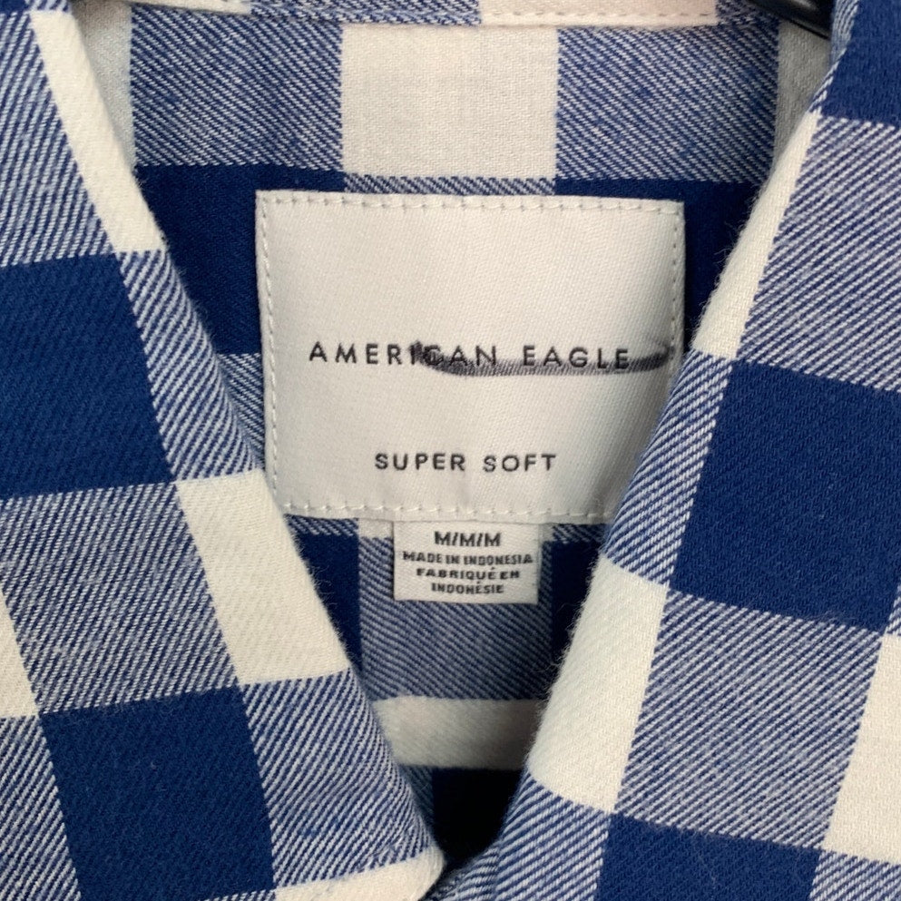 2 New American Eagle Mens Medium Plaid Super Soft Long Sleeve Button Up Shirts