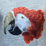 Upcycled Hand Printed Large Red Macaw Parrot Ukraine Artist Fundraiser Bird Tee