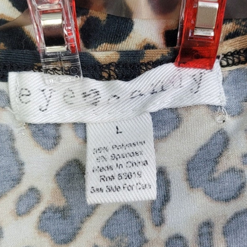 Eye Candy Womens Large Leopard Print Short Sleeve V Neck Faux Wrap Top