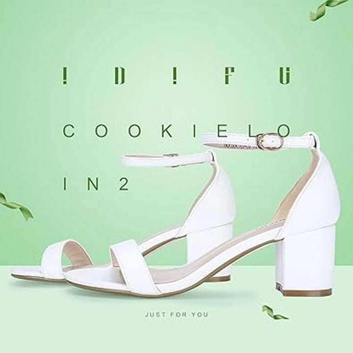 Idifu Womens Size 11 Cookie White Open Toe Ankle Strap 2.25" Chunky Heel Shoes