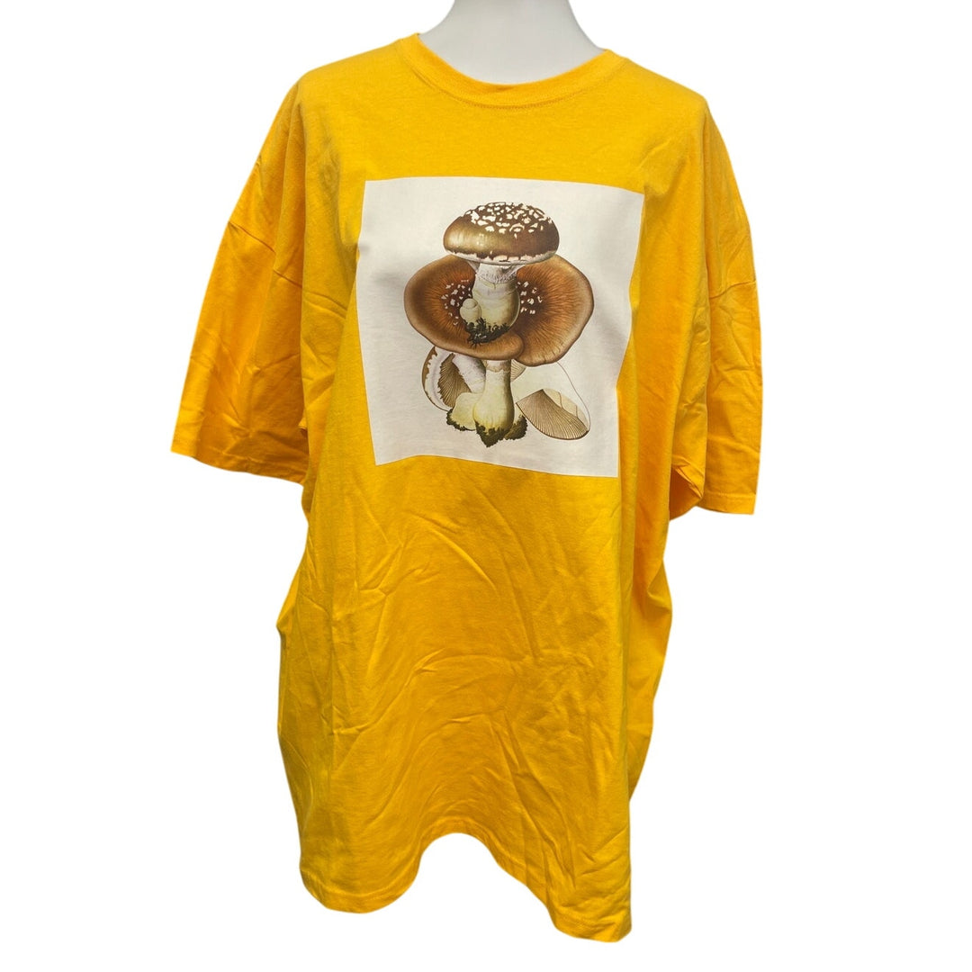 New Hand Printed Upcycled Mens 3XL Pleurotus Spodoleucus Oyster Mushroom T-Shirt