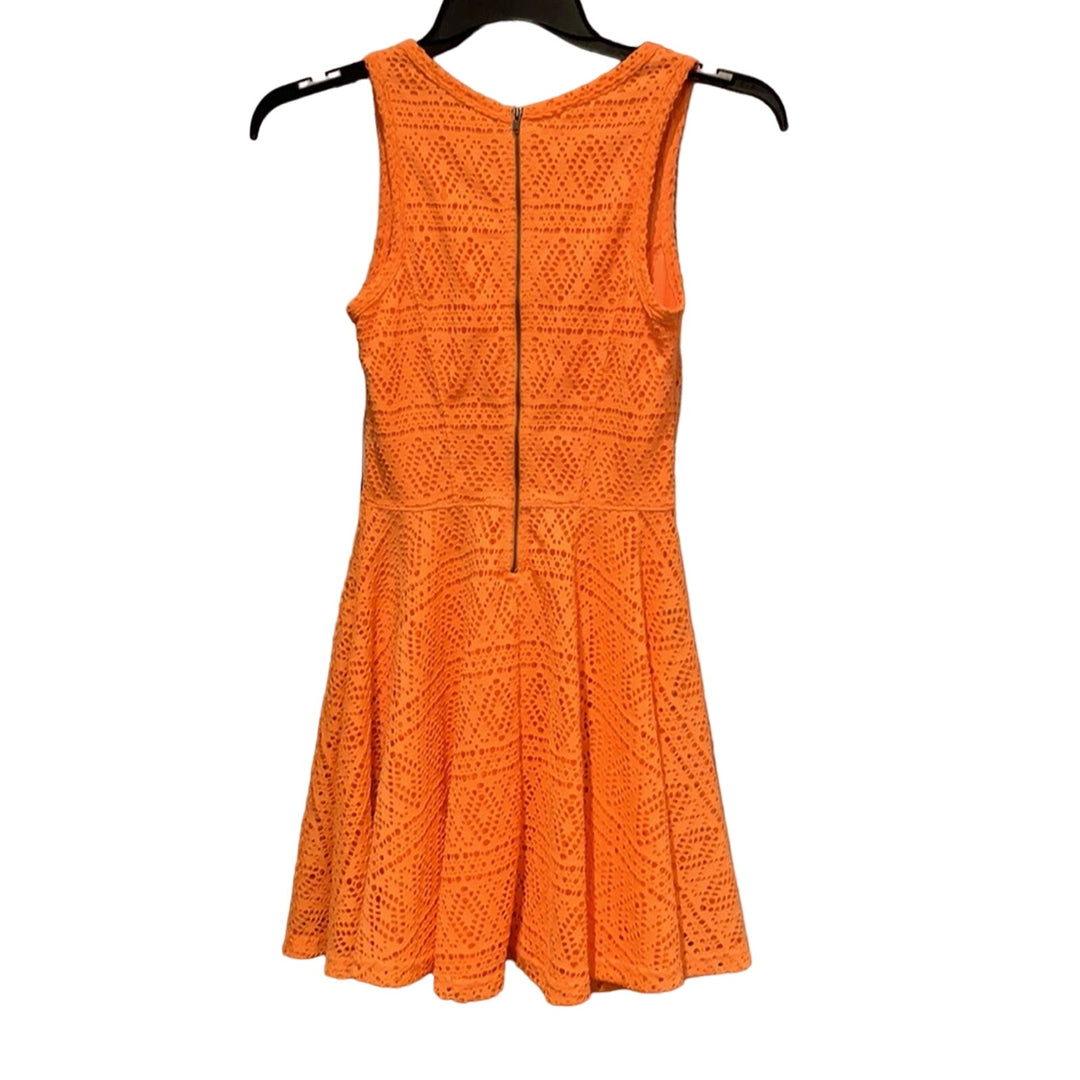 Express XS Lacy Overlay Sleeveless Polyester Blend Orange Fit &amp; Flare dress