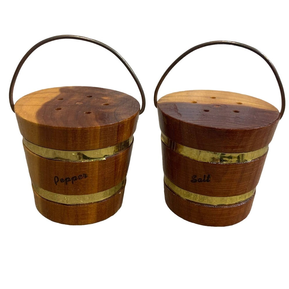 Vintage The Hermitage Wooden Buckets w Handles Salt Pepper Shakers