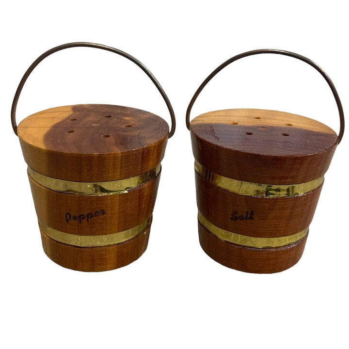 Vintage The Hermitage Wooden Buckets w Handles Salt Pepper Shakers