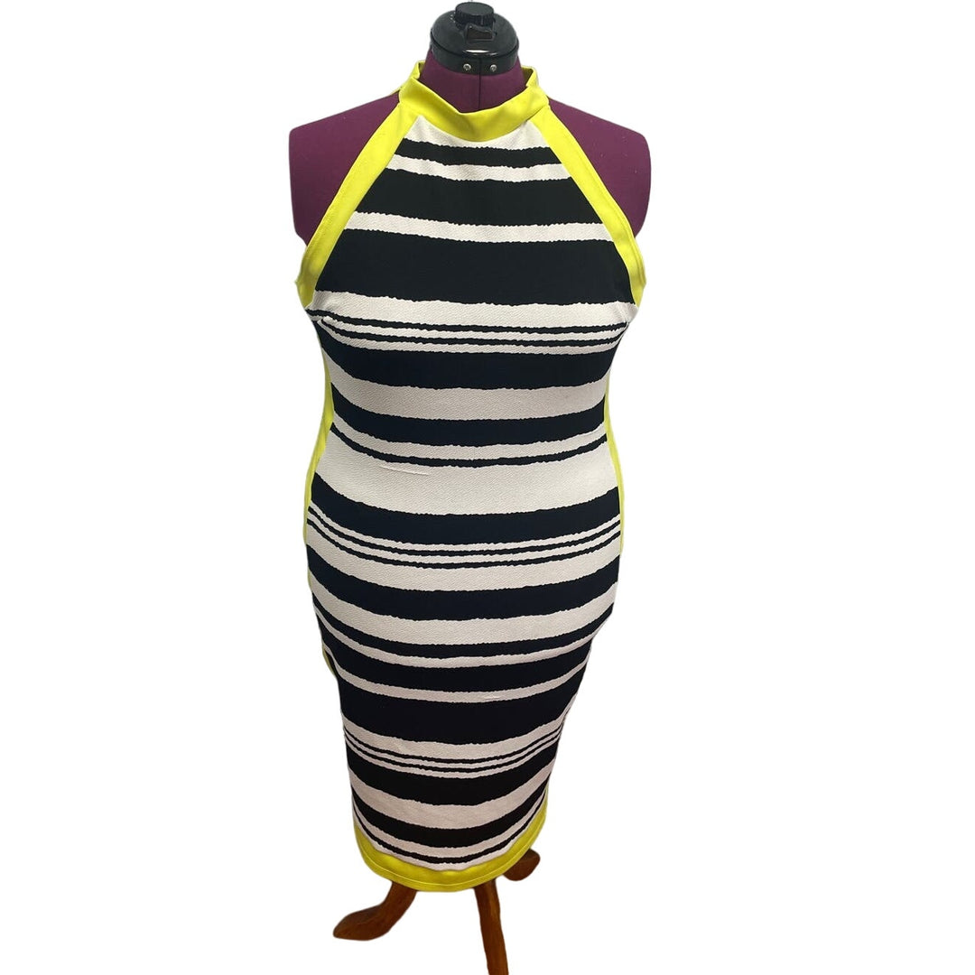 Goodtime USA Womens 3X Sleeveless High Neck Body Con PolyBlend Striped Dresse