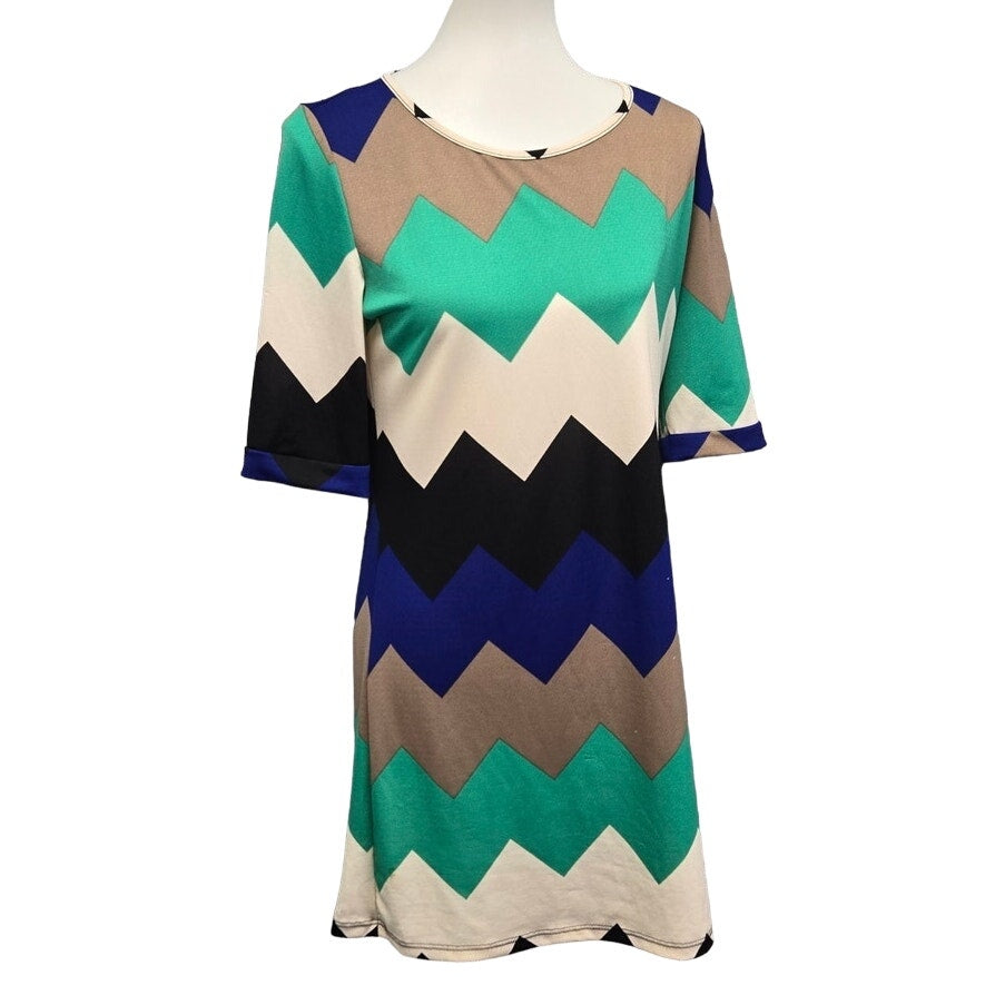 Point Womens Large 1/2 Sleeve Chevron Striped Polyester Knee Length Sheath Dress