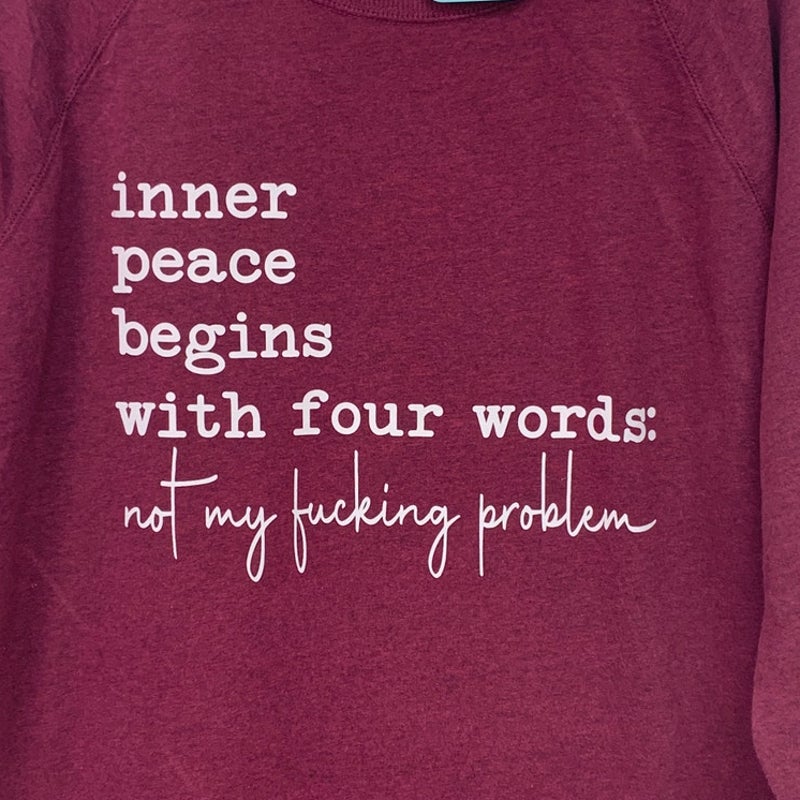 Upcycled Handprinted Womens Small Inner Peace Begins With Oversized Sweatshirt
