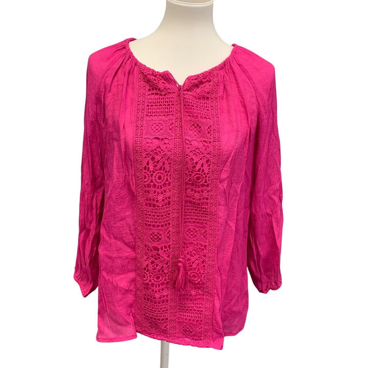 New Zac &amp; Rachel Womens Small Raspberry Rose Crochet Front Long Sleeve Blouse