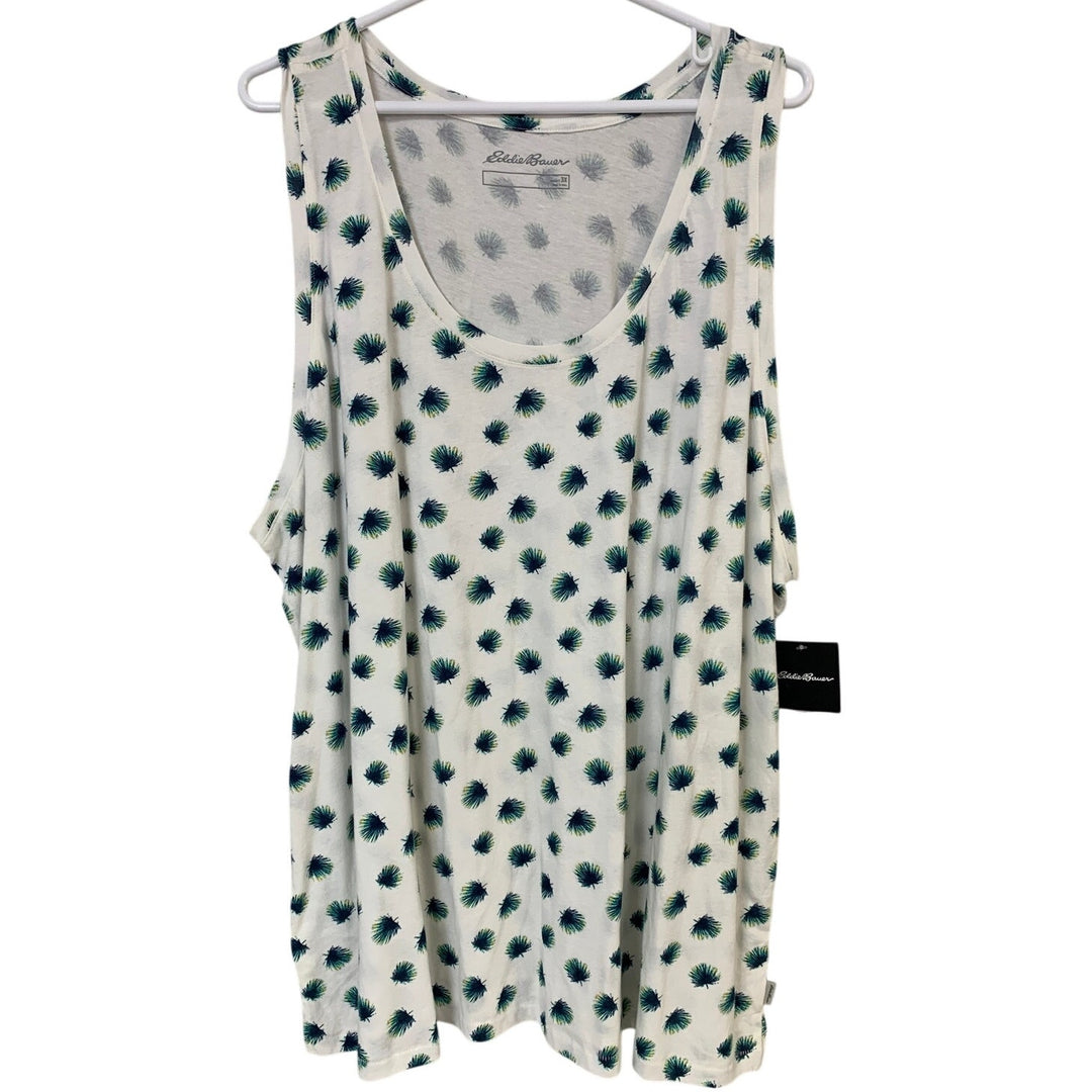 New Eddie Bauer Womens 3X Ivory Green Feathers Everyday Essentials Tank Top