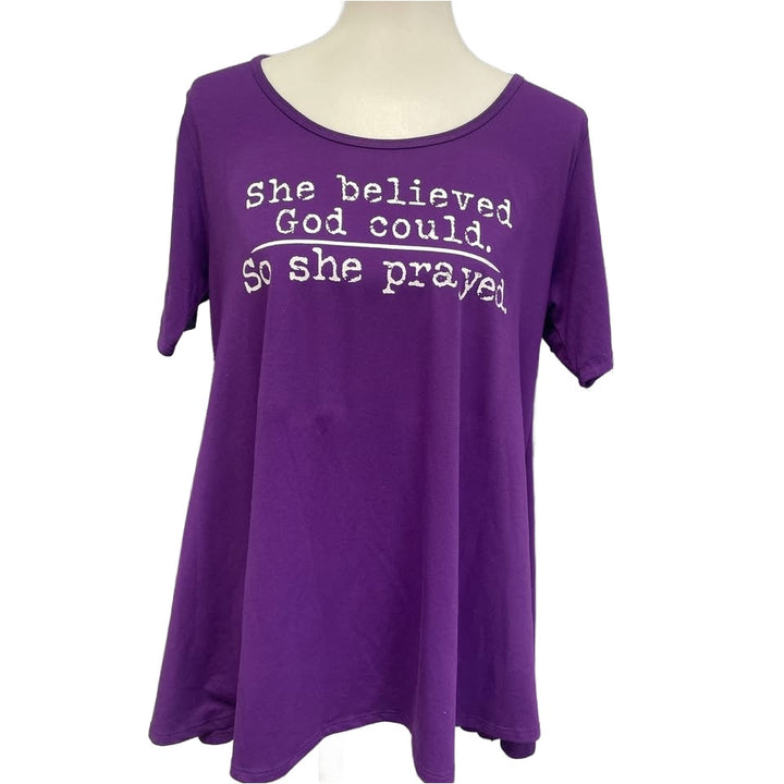 Hand Printed Upcycled Womens Medium She Believed God Could So She Prayed T Shirt