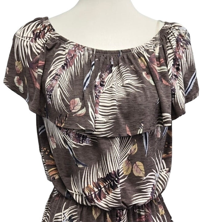 MTS Womens Medium Tropical Bird Print PolySpandex Stretchy Ruffled Romper