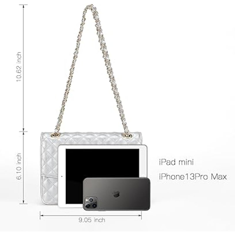 New GM LIKKIE Shiny Silver Quilted Double Handle Adjustable Strap Shoulder Bag
