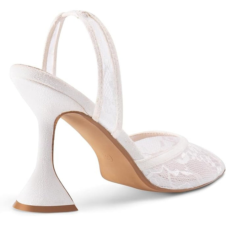 Lhamo Latso Womens Size 6.5 White Lace Mesh Pointy Toe 4" Heel Slingback Shoes