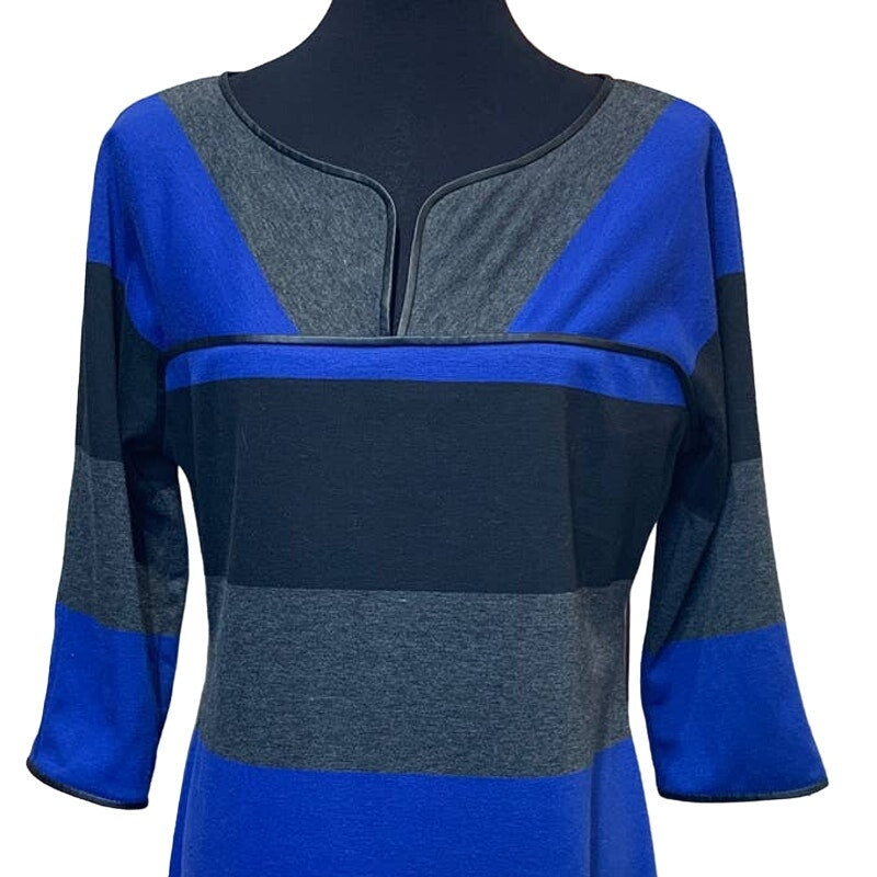 Max Studio Womens Large Long Sleeve Striped Body Con Dress w Faux Leather Trim