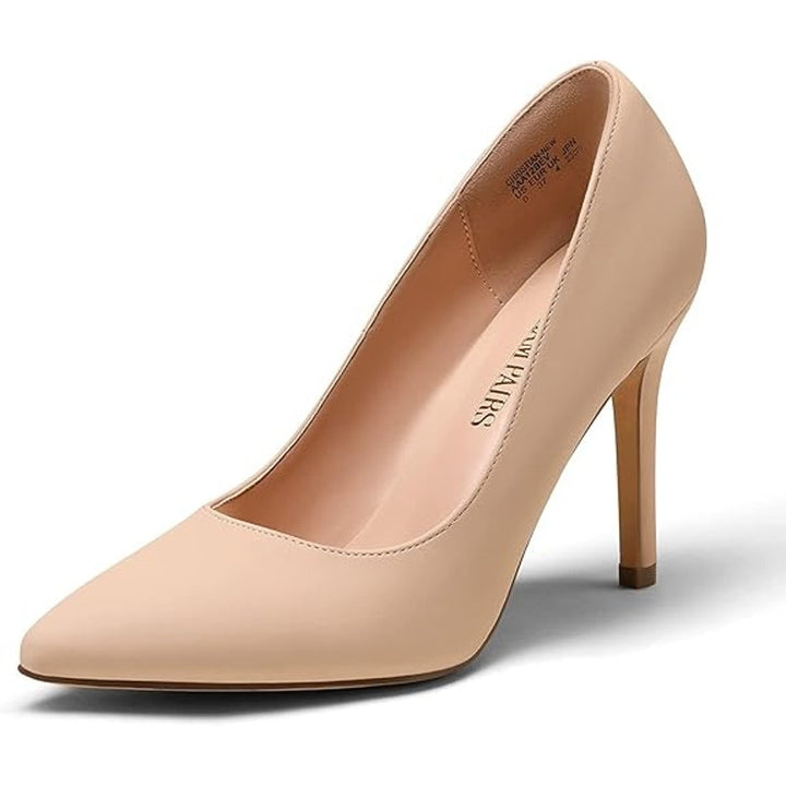 Dream Pairs Womens Size 5 Tan 4" Heel Closed Pointy Toe Slide On Pumps Shoes