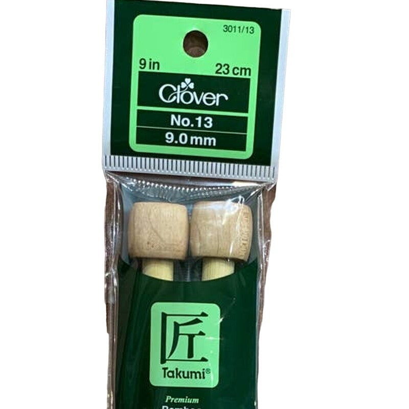 New Clover Takumi Bamboo Single Point Knitting Needles 9" Size 13 (9.0 mm)