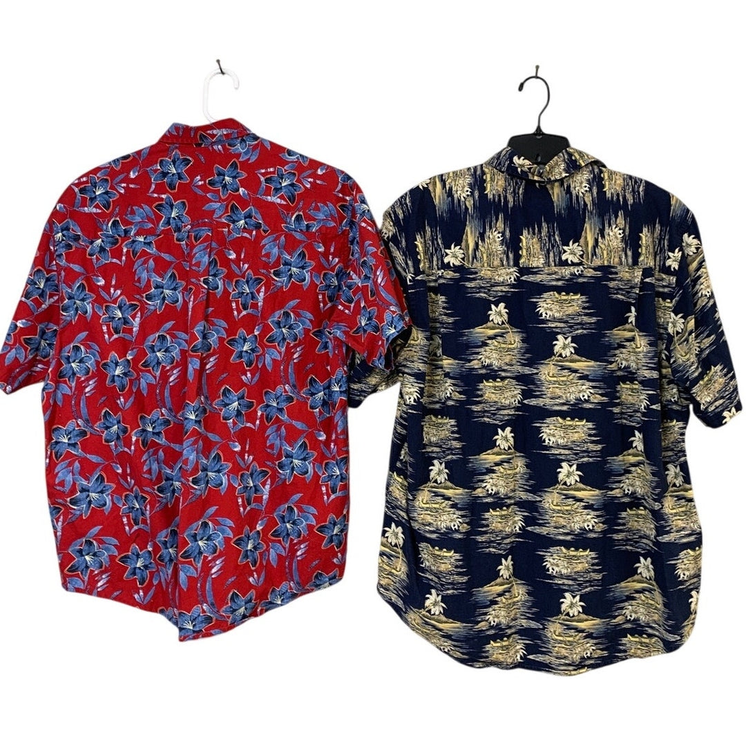Lot of 2 Natural Issue Mens Large Floral Plam Tree Short Sleeve Button Up Shirts