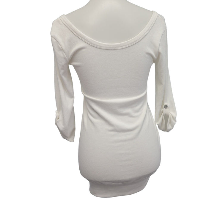 Passion Womens Small White Viscose Spandex Long Sleeve Lace Up V Neck Top