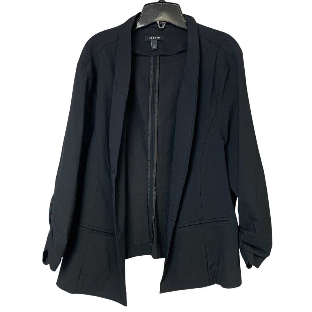 Torrid Womens Size 3 (22-24) Black Long Sleeve Open Blazer Jacket w Faux Pockets
