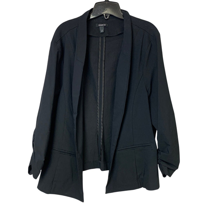 Torrid Womens Size 3 (22-24) Black Long Sleeve Open Blazer Jacket w Faux Pockets